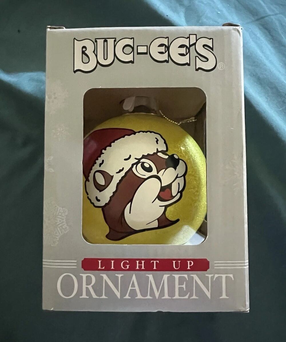 Buc-ee's Christmas 4” Ornament, Yellow, Round Light Up NIB Tested
